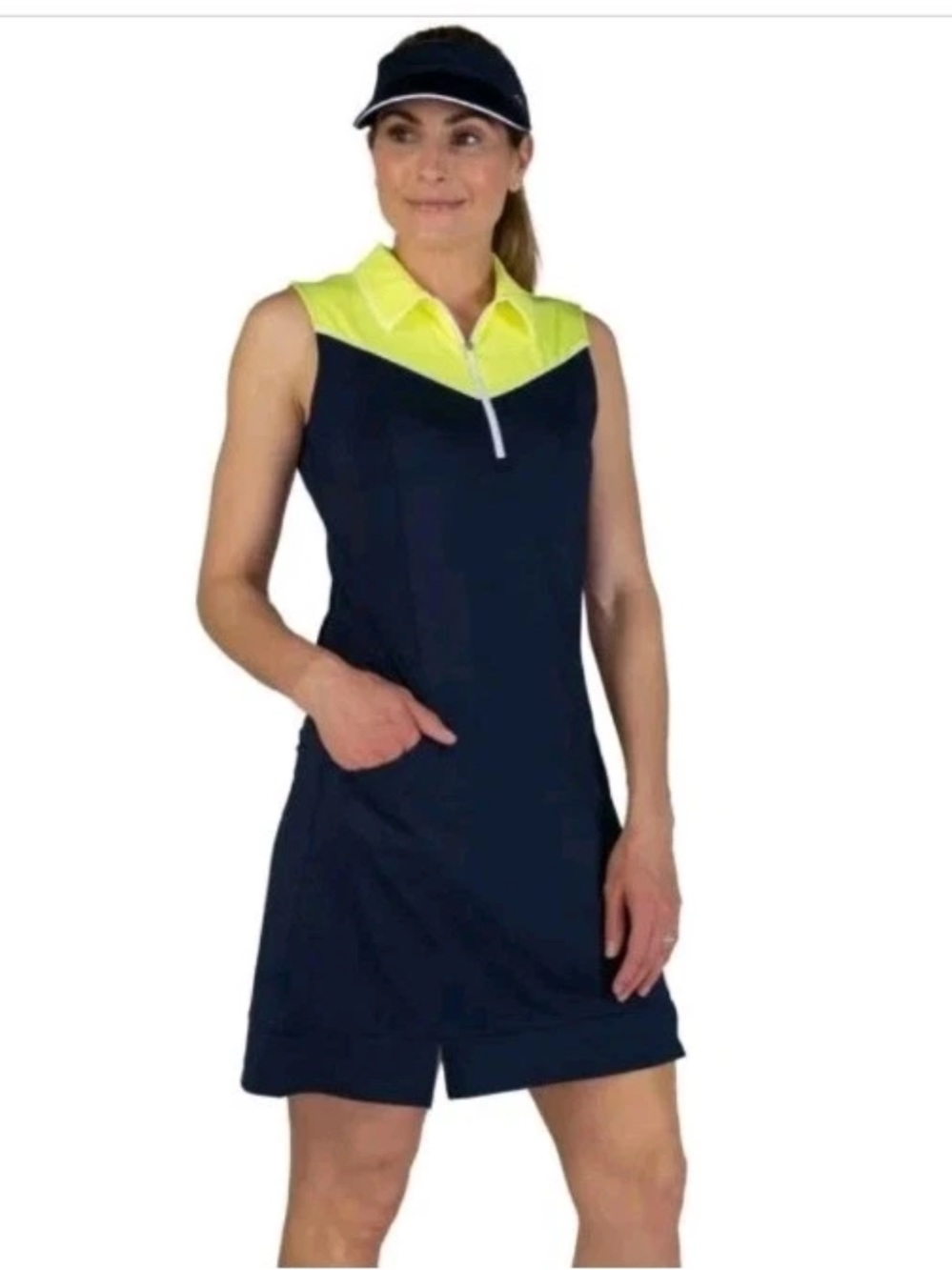 Jofit Women’s Athletic Golf Dress Sleeveless Navy Yellow Collared Sport Large